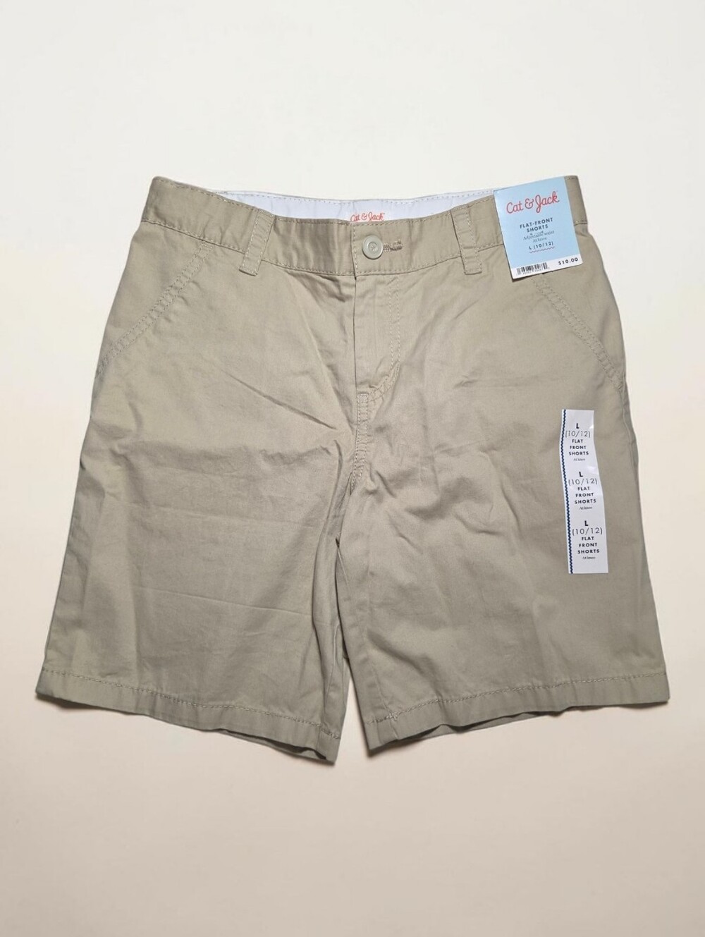 ​(Cat & Jack) Boys' Flat-Front Shorts - Beige / Tan - Size L (10/12) NWT